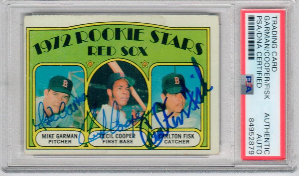 1972 Topps #79 Carlton Fisk Triple signed Red Sox Rookies RC PSA/DNA auto